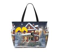 Christmas Village House Print Each Travel Bag Large Capacity Tote Bags Foldable Pool Bag Zipper Handbags Vacation