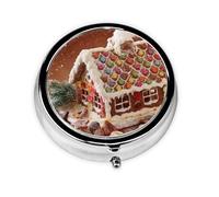 Christmas Village House Print Personalised Portable Pillbox with,Mini Pillbox Compact and Convenient Pill Organiser for Storing and Organising Pills