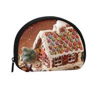 Christmas Village House Print Portable Mini Storage Bag Shell Shaped Wallet Small Coin Wallet Shell Storage Bag