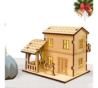 Christmas Village Houses - 80g Lighted Wooden Cabin Model, Collectible DIY Figurines | LED Lights Decoration Christmas Cottage Home Decor Party Favors Holiday Winter Craft Display Accessories