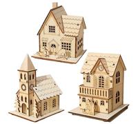 Christmas Village Houses, Christmas Village Sets 3PCS Wood LED Light Up Christmas Village Houses, Battery Powered Mini Christmas Decorations for Table, Window, Christmas Village