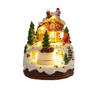 Christmas Village Houses Figurines Light Up Musical Christmas Houses with Spinning Train, Battery Operated Resin Christmas Village Ornament for Christmas Home Decor Gift