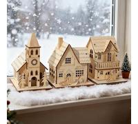 Christmas Village Houses, Led Light Wooden House with Battery, Rustic Holiday Village Decor - Perfect for Christmas Table Centerpieces, Xmas Party Decorations