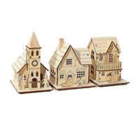 Christmas Village Houses: Led Light Wooden House with Battery, Unfinished Rustic Holiday Village Decor, Perfect for Christmas Table Centerpieces, Xmas Party Decorations, DIY Crafts