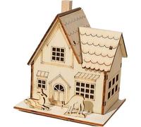 Christmas Village Houses: Led Light Wooden House with Battery, Unfinished Rustic Holiday Village Decor, Perfect for Christmas Table Centerpieces, Xmas Party Decorations, DIY Crafts