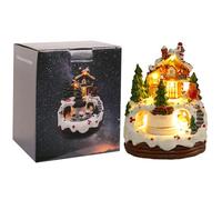 Christmas Village Houses LED Lighted Musical Snow Gingerbread Christmas Houses with Train and Trees for Winter Xmas Holiday Tabletop Mantel Village Accessories