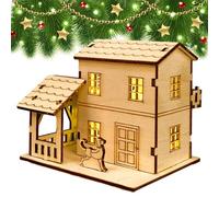 Christmas Village Houses, Rustic Cottage Building Model, Crafts Wooden Cabin, Collectible Figurines With LED -Lights, Christmas Decorations- Home Decor