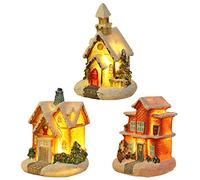 Christmas Village Houses Set 3Pcs LED Light Up Christmas Ornament Kits Christmas Resin Ornament Buildings Scene Christmas Decorations Luminous Snow House Holiday Lighting Xmas Party Decor (House)