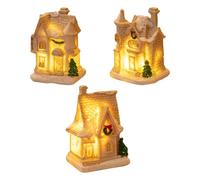 Christmas Village Houses Set 3Pcs LED Light Up Christmas Ornament Kits Christmas Resin Ornament Buildings Scene Christmas Decorations Luminous Snow House Holiday Lighting Xmas Party Decor (Tree)
