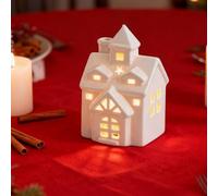 Christmas Village Houses, Small Light Up Xmas Village House Set for DIY, Lighted Snowy Cottage Decor Figurines for Home, Tabletop, Mantel, Shelf, Winter Holiday Display (style A)