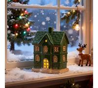 Christmas Village Houses, Small Light Up Xmas Village House Set for DIY, Lighted Snowy Cottage Decor Figurines for Home, Tabletop, Mantel, Shelf, Winter Holiday Display (style B)