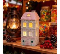 Christmas Village Houses, Small Light Up Xmas Village House Set for DIY, Lighted Snowy Cottage Decor Figurines for Home, Tabletop, Mantel, Shelf, Winter Holiday Display (style C)