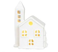 Christmas Village Houses, White Ceramic Christmas Village Set with Illumination and Remote Control, Rustic Farmhouse Holiday Decor for Home Tabletop Display and Indoor Xmas Decorations (RH2251 1pcs)