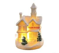 Christmas Village Houses With Figurines And LED Lights, Battery Powered Resin Holiday Decorations For Creating Warm Festive Environments(302 and C)