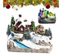 Christmas Village Houses with Rotating Xmas Tree,Christmas Colorful Music Luminous House Snow Small House Home Decoration,Resin Xmas Scene Village Houses Town Ornaments for Lovers