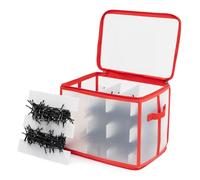 Christmas Village Icicle Lights Storage Decorations Holder Large Plastic Bag Box Cube Xmas Perfect for Light Baubles Tinsel - Frost Transparent (Red)