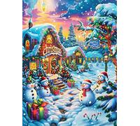Christmas Village in Snowy Forest 500 Pieces Set Classic Jigsaw Puzzle Magical Animal Fairy Tale Couple Puzzle Partners Mind Relaxation Wall Decor Easter New Year Creativity & Gift Giving 500 PCS