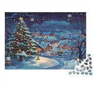 Christmas Village Night 1000pc DIY Jigsaw Puzzle for Young Adults Thick Cardboard Xmas Tree Snowy Hamlet Home Decoration Wall Display Gift for Friends Decorative Jigsaw Puzzle 70x50cm/1000pcs