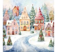 Christmas Village Pack of 10 Christmas Greeting Cards 150mm x 150mm Square - Including Envelopes - GC688SQPCK10