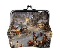 Christmas village Print Coin Purse for Women Cute PU Leather Kiss-lock Change Purse Wallet, Black, One Size, Pattern