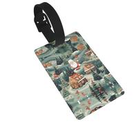 Christmas Village Printed Small Luggage Tags Portable Bag ID Holders with Adjustable Strap for Travel Gear