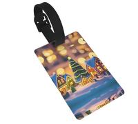 Christmas Village Printed Small Luggage Tags Portable Bag ID Holders with Adjustable Strap for Travel Gear