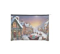 Christmas Village Reusable Paper Cosmetic Bag Waterproof & Lightweight for Travel, School & Daily Use Full-Print Design Women, Students, Eco-Conscious