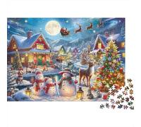 Christmas Village Scene 100% Recycled Cardboard Santa Sleigh over Town 1000Pc Puzzle Adults And Children Challenging & Brainteasing 38x26cm/1000pcs