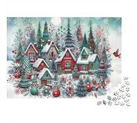 Christmas Village Scene 1000 Piece Cardboard Cabin Tree Snow Art Puzzle for Teens Easy to Grip Stress Reliever Birthday Present Eco-friendly Smooth Finish 70x50cm/1000pcs