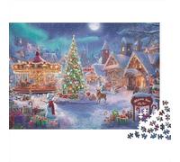 Christmas Village Scene 1000Pc Puzzle for Adults: Xmas Tree Square Snowman Reindeer for The Whole Family Women, Gifts for Men 70x50cm/1000pcs