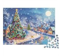 Christmas Village Scene Colourful Tree by Moonlit Lake 1000 Pcs Jigsaws for Adults The Impossible Challenge Fun Present 38x26cm/1000pcs