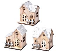 Christmas Village Scene Decorations Sets, 3 Pieces Wooden Christmas Village Houses Decorations, Miniature Log Cabin Christmas Decorations Ornaments, LED Light Up Christmas Snow Houses