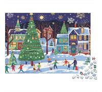 Christmas Village Scene Thick 1000 Piece Puzzle for Adults Tree Village People Snow Night Premium Sturdy Vibrant Challenging Hard Difficult Stress Relief 52x38cm/1000pcs