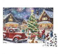 Christmas Village Scene Unique 1000 Piece Jigsaw Puzzle for Adults Moon Wolf Colourful Challenging & Brainteasing Adult Jigsaws Fun 100% Recycled Cardboard52x38cm/1000pcs