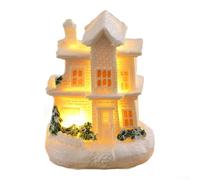 Christmas Village Set with LED Lighted Houses and Resin Figurines | White Resin Cottage for Indoor Tabletop Christmas Scene Miniature Holiday Decor for Festive Mantle