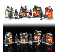 Christmas Village Sets 10Pcs/Set Light Up Miniature Winter Christmas Village Simulation Resin Decorative Xmas Town House Sets, No Battery Houses