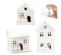 Christmas Village Sets 3 Pcs with Led Snow Filled Boxwood Winter Scene Festive Decorations for Home- Christmas Decorations