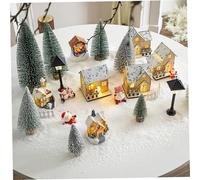 Christmas Village Sets 30PCS LED Light Up Christmas Town Houses DIY Village Houses and Accessories for Winter Holiday Indoor Display Decorations