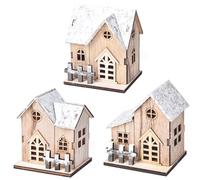 Christmas Village Sets 3PCS LED Light up Wood Christmas Village Scene Battery Operated Mini Christmas House Decorations for Table Window Bedroom Christmas Village Scene Christmas House Decorations Chr