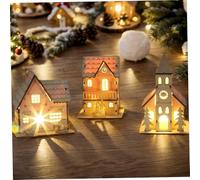 Christmas Village Sets 3PCS Wood LED Light Up Christmas Village Houses, Battery Powered Mini Christmas Decorations for Table, Window, and Bedroom, Christmas Village, Christmas Village Sets