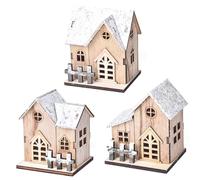 Christmas Village Sets Christmas Houses 3PCS LED Light up Wood Christmas Village Scene Battery Operated Mini Christmas House Decorations for Table Window Bedroom