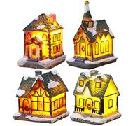 Christmas Village Sets, Christmas Village Houses 4Pcs DIY Light Up Resin Winter Sets Simulation Miniature Decorative for Home Party for Winter Holiday