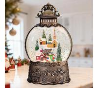 Christmas Village Snow Globe Lantern - Musical Snow Globes That Light Up with Church Houses Pine Trees and Snowman, Hand Painted LED Glitter Water Spinning Decoration Gift Music Box