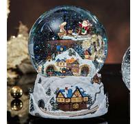Christmas Village Snow Globe Music Box, Rotating Train & Flying Santa Sleigh, Classic Jingle Bells Tune, Handcrafted Christmas Decor, Perfect Holiday for Family