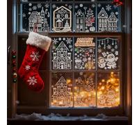 Christmas Village Stickers, 40 * 70cm Large Christmas Window Clings Decals, Double-Sided White House Snowy Village Stickers, Reusable Winter House Window Decals for Holiday Decor (20 * 30cm 8PCS-A)