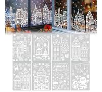 Christmas Village Stickers, Double Sided Visible Large Window Clings, Snowflake Gingerbread House Decals for Windows, Xmas White Snowman Reindeer Stickers for Holiday Glasses Decoration(#C*1)