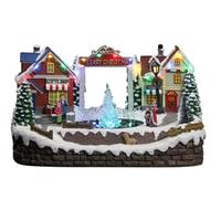 Christmas Village Tabletop Decoration - Light Up LED Water Fountain Scene, Animated Polyresin Snow Holiday Ornament with Flowing Water, Battery Operated Indoor Xmas Decoration (34×20.5×19 cm)