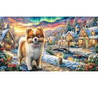 Christmas-Village-Under-Aurora Adult Jigsaws 1000 Pieces Challenging Puzzles Educational Games Beautiful Decoration Puzzle for Wall Decoration and Gifts 70x50/1000pcs