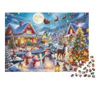 Christmas Village Winter Snowman 1000 Piece Jigsaw Puzzle Jigsaw Puzzle for Adults Night Scene Relax Decor Gift 38x26cm/1000pcs