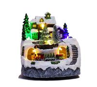 Christmas Village With Lights, Moving Train, and Music - Animated LED Santa Scene Ornament - Battery Powered Electric Light Up Village Sets Decorations (C)